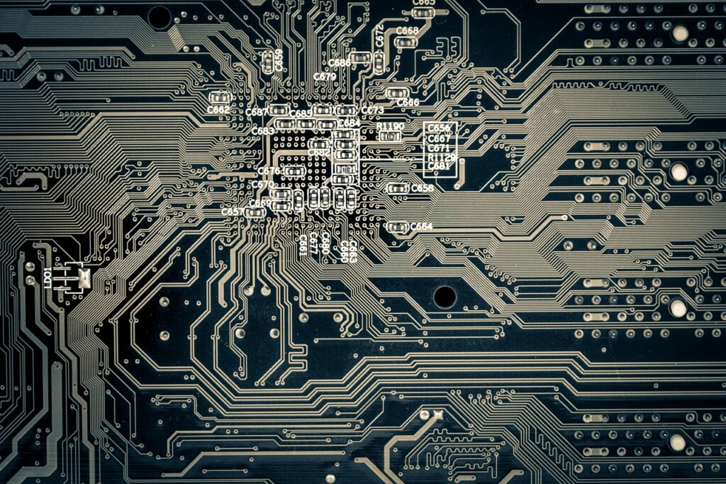半導体ウエハーとプロセッサーチップのクローズアップ