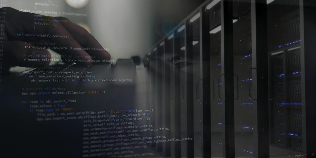 サーバーシステム管理とソフトウェア更新を提示する背景グラフィック